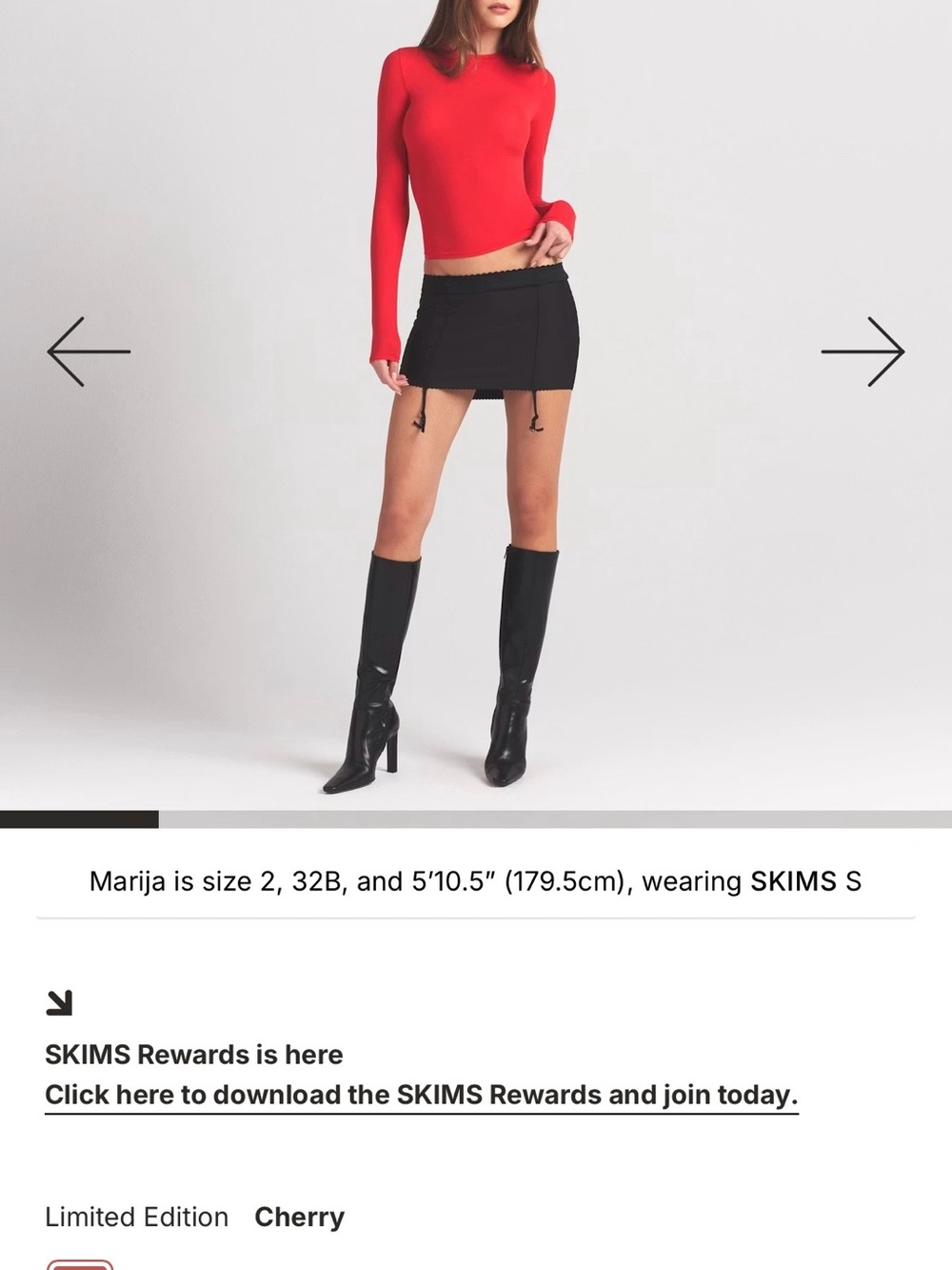SKIMS Cherry Red Long Sleeve Crop Top Small